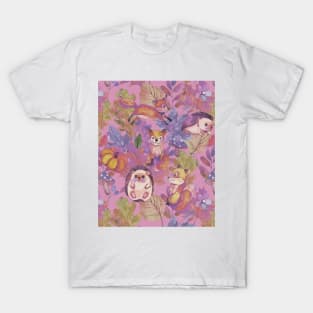 Hedgehog, fox and leaves, cute watercolor print T-Shirt